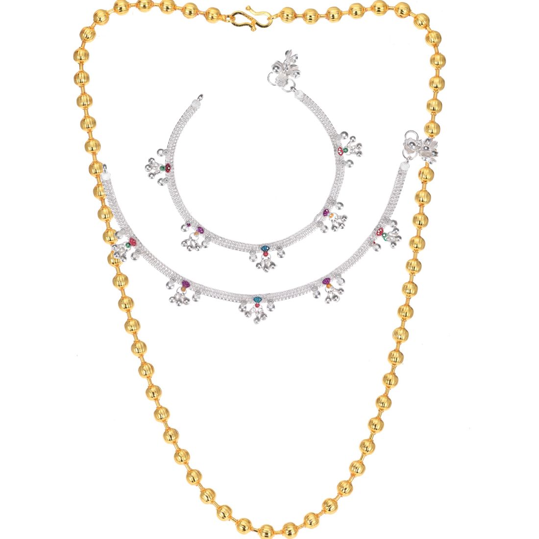 Silver Plated Anklets & 22 inch Gold Plated Chain