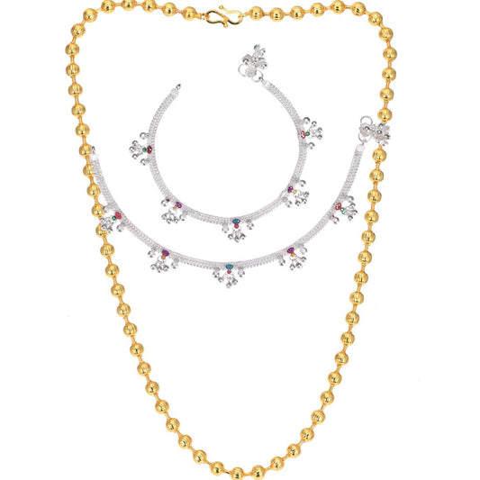 Silver Plated Anklets & 22 inch Gold Plated Chain