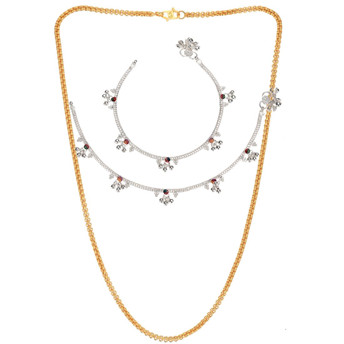 Silver Plated Anklets & 22 inch Gold Plated Chain
