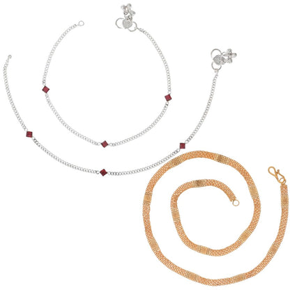Silver Plated Anklets & 22 inch Gold Plated Chain