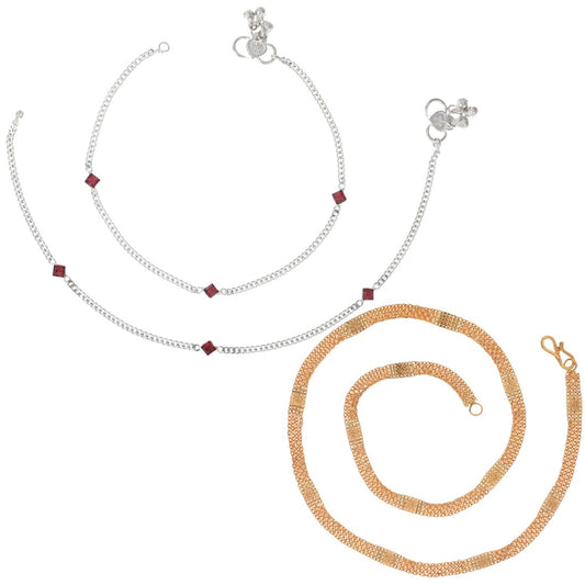 Silver Plated Anklets & 22 inch Gold Plated Chain