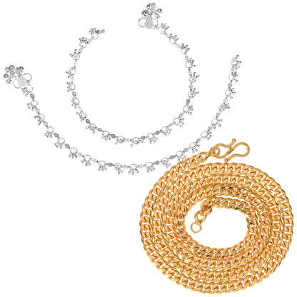Silver Plated Anklets & 22 inch Gold Plated Chain