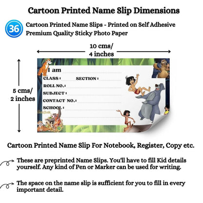 Kids Name Slips Cartoon Printed - Pack of 36 - Self Fill in
