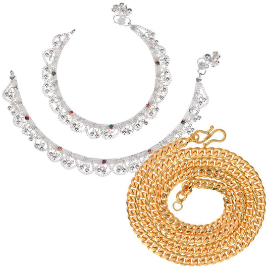 Silver Plated Anklets & 22 inch Gold Plated Chain