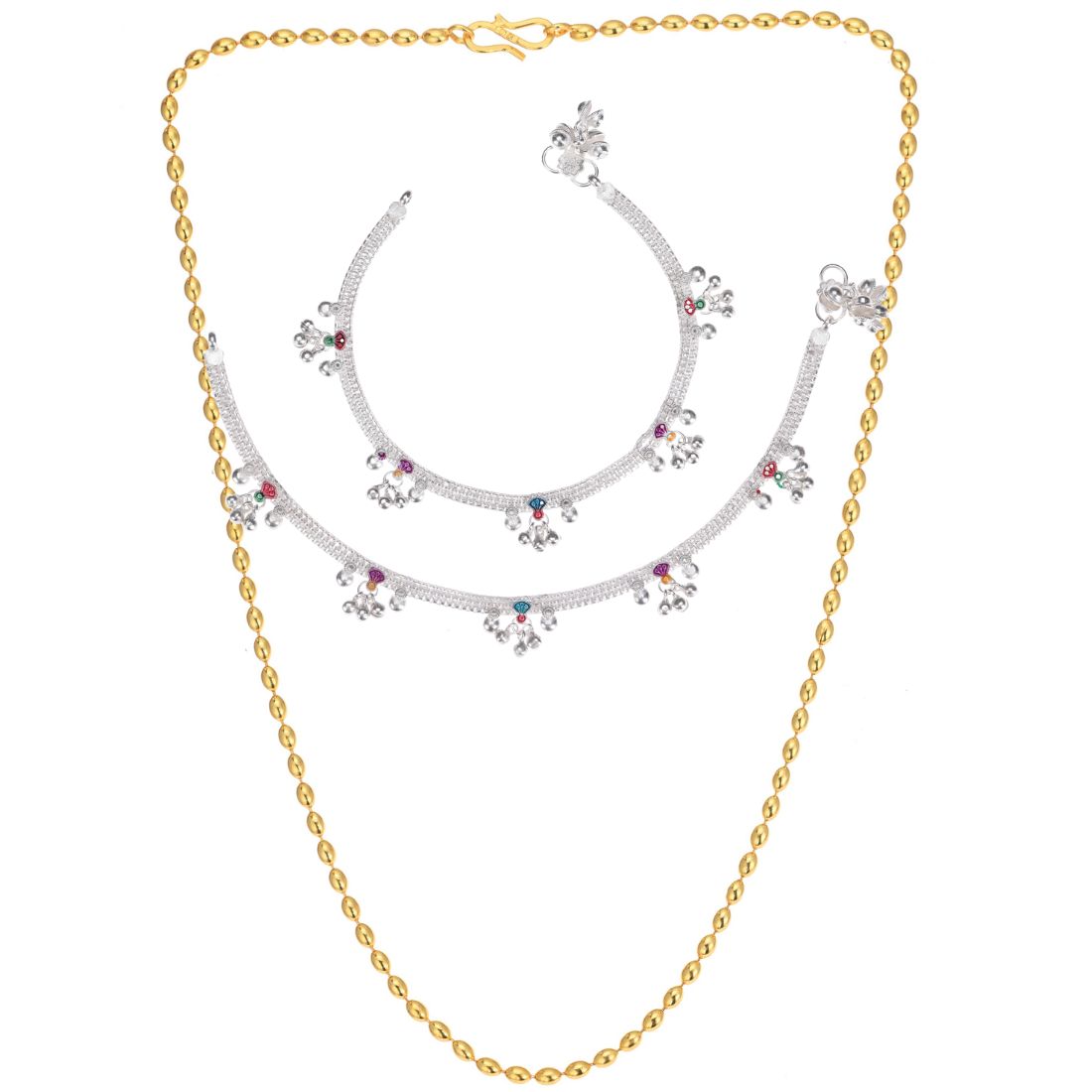 Silver Plated Anklets & 22 inch Gold Plated Chain