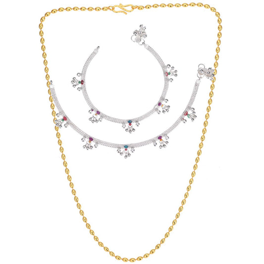 Silver Plated Anklets & 22 inch Gold Plated Chain