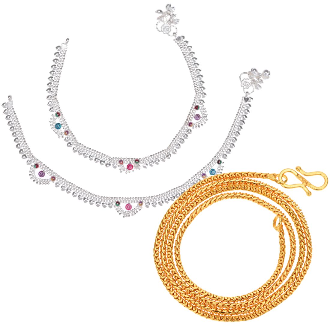 Silver Plated Anklets & 22 inch Gold Plated Chain
