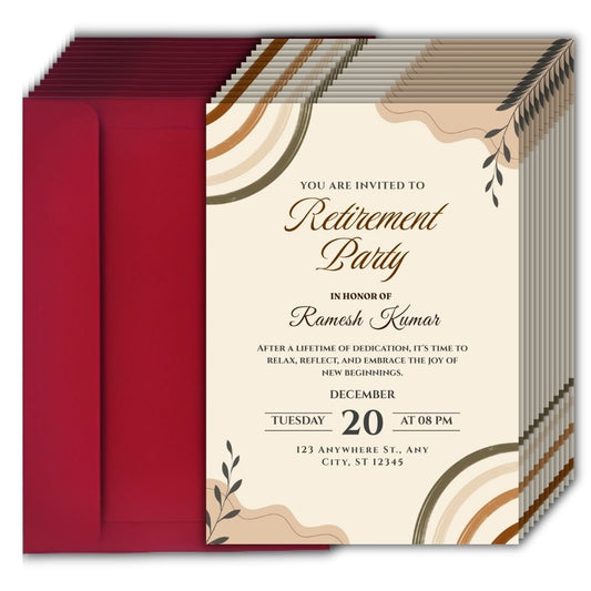 Customised Retirement Farewell Party Invitation Cards Pack of 12 with Envelopes