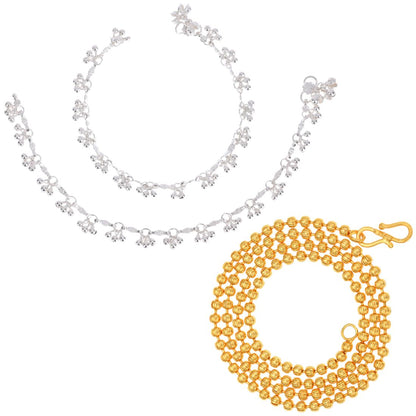 Silver Plated Anklets & 22 inch Gold Plated Chain