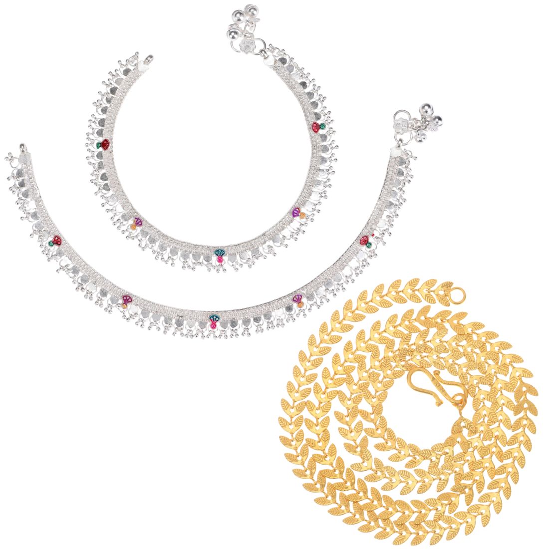 Silver Plated Anklets & 22 inch Gold Plated Chain