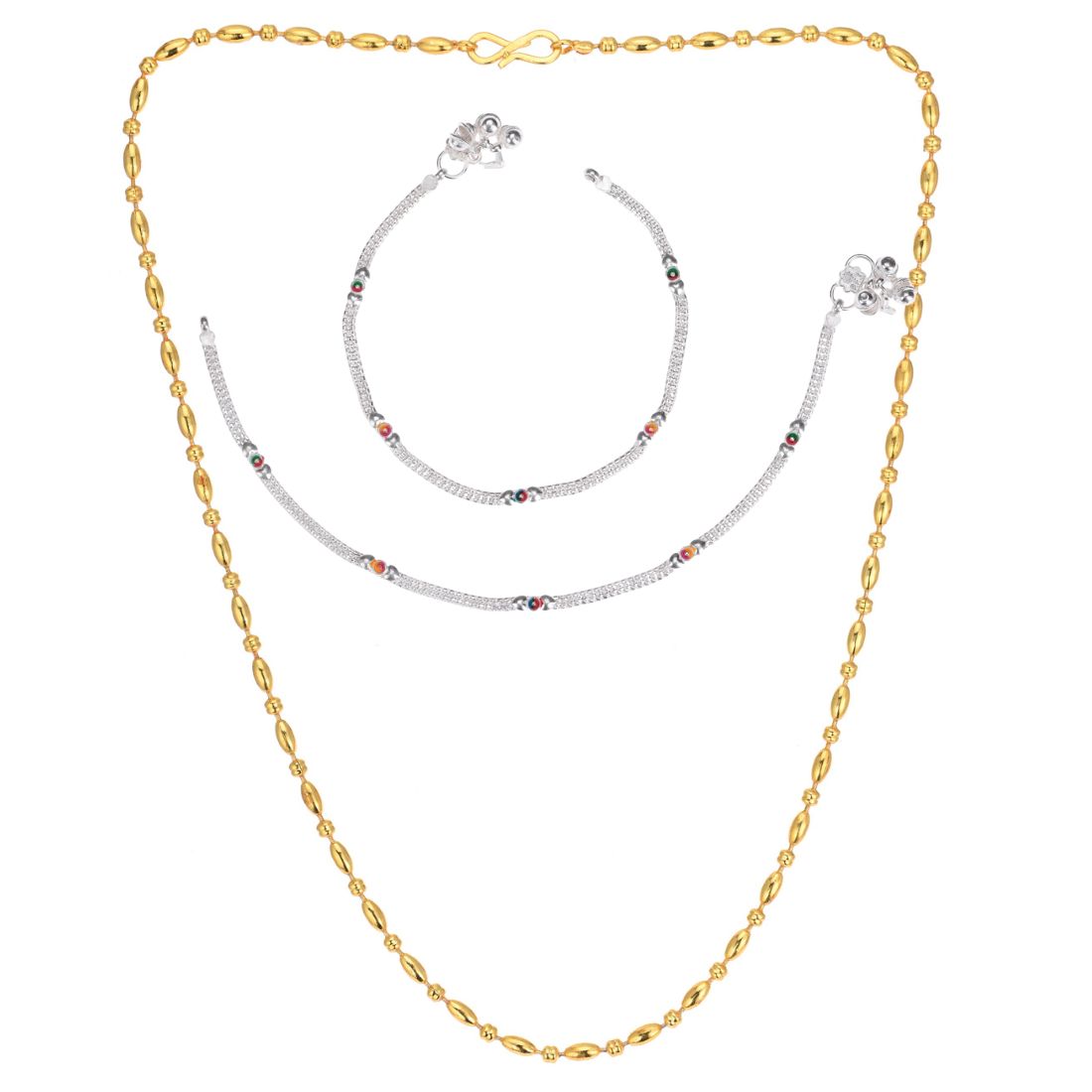 Silver Plated Anklets & 22 inch Gold Plated Chain