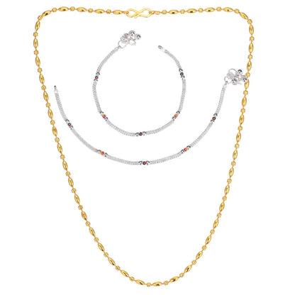 Silver Plated Anklets & 22 inch Gold Plated Chain