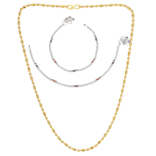 Silver Plated Anklets & 22 inch Gold Plated Chain