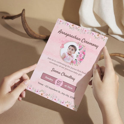 Customised Annaprashan Invitation Cards Pack of 12 , 5.8x8.3 Inch with Envelopes for Rice Ceremony