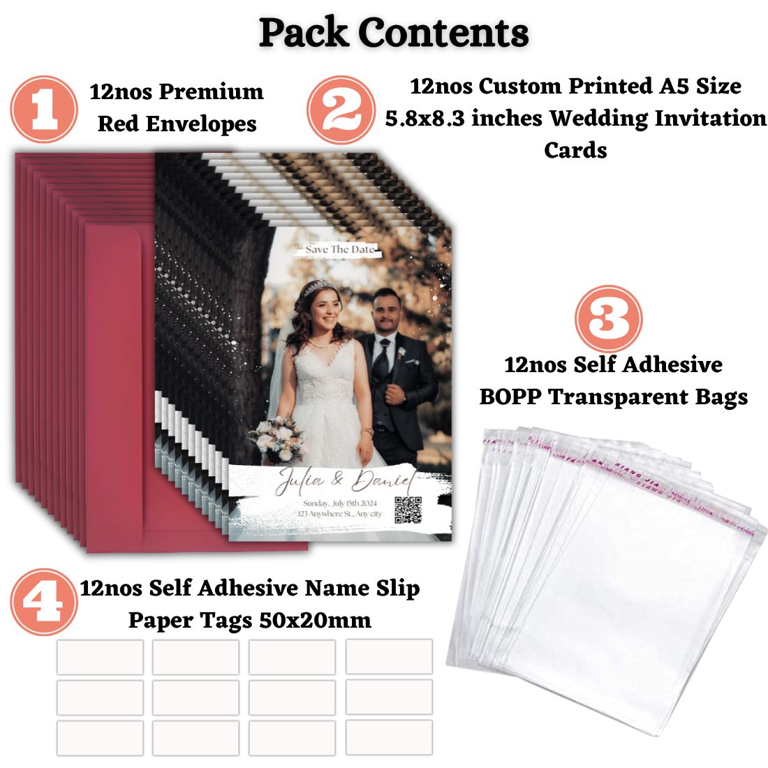 Custom Wedding Invitation Card with Couple Photo | Pack of 12 | One side Printed | Envelopes Included