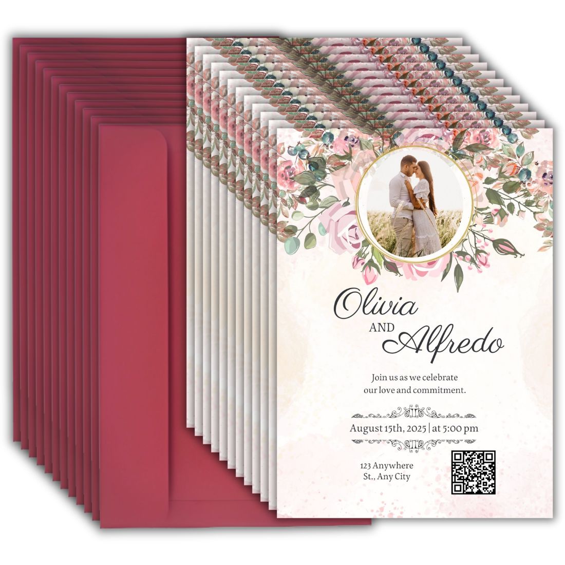 Custom Wedding Invitation Card with Couple Photo | Pack of 12 | One side Printed | Envelopes Included