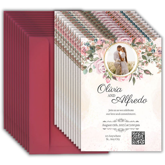 Custom Wedding Invitation Card with Couple Photo | Pack of 12 | One side Printed | Envelopes Included