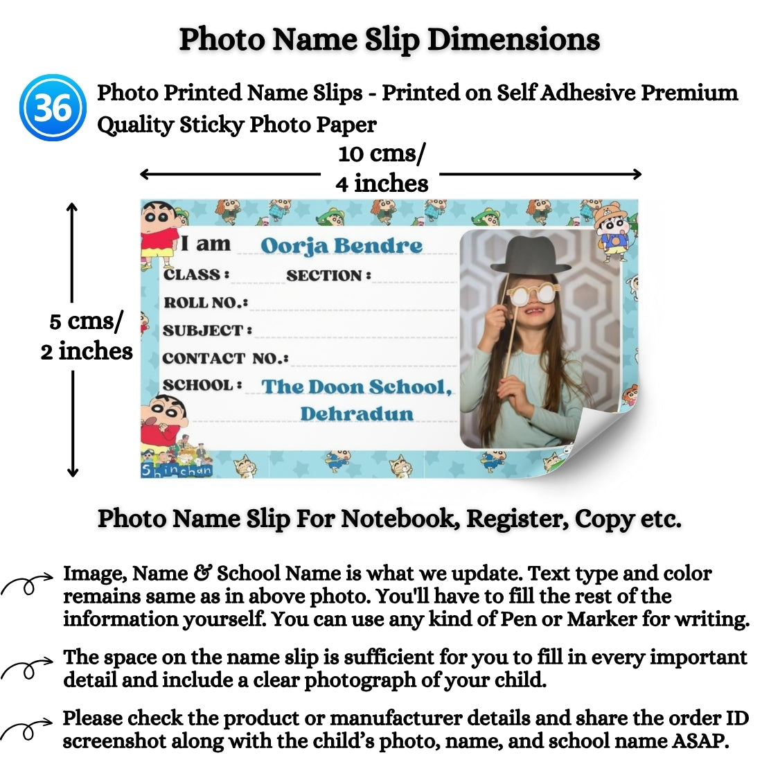 Kids Photo Name Slips Pack of 36