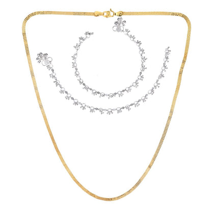 Silver Plated Anklets & 22 inch Gold Plated Chain