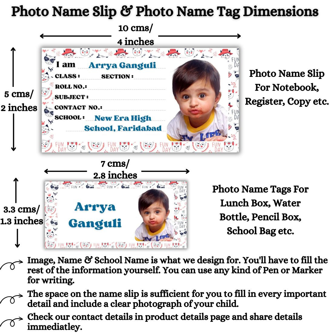 Kids Photo Name Slips & Tags | Pack of 63 | 36 Name Slips & 27 Tags