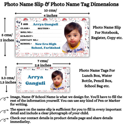 Kids Photo Name Slips & Tags | Pack of 63 | 36 Name Slips & 27 Tags