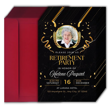 Customised Retirement Farewell Party Invitation Cards with Photo Pack of 12 with Envelopes