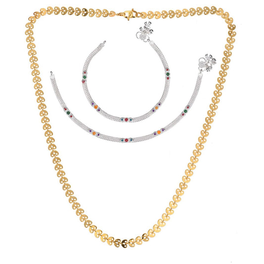 Silver Plated Anklets & 22 inch Gold Plated Chain