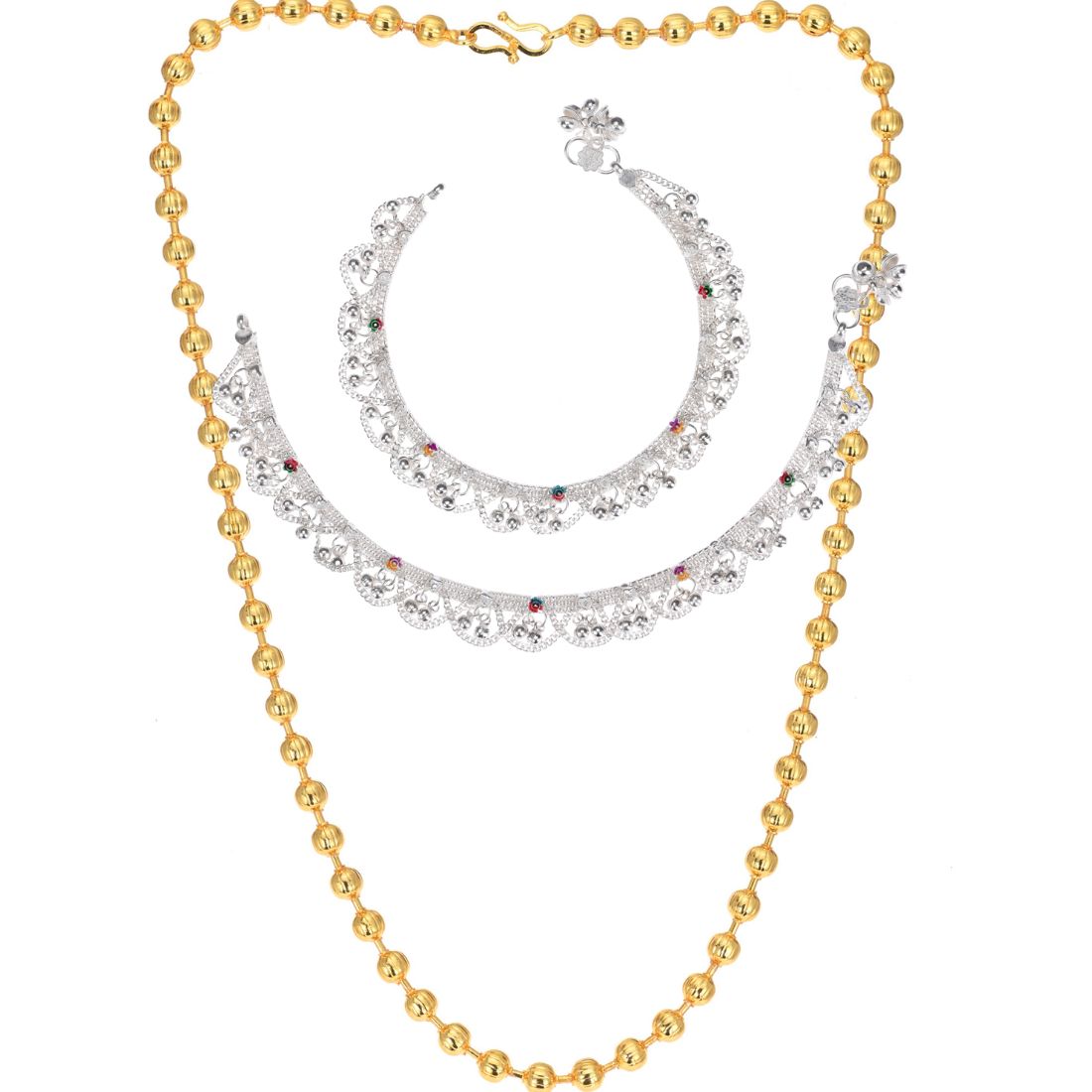 Silver Plated Anklets & 22 inch Gold Plated Chain
