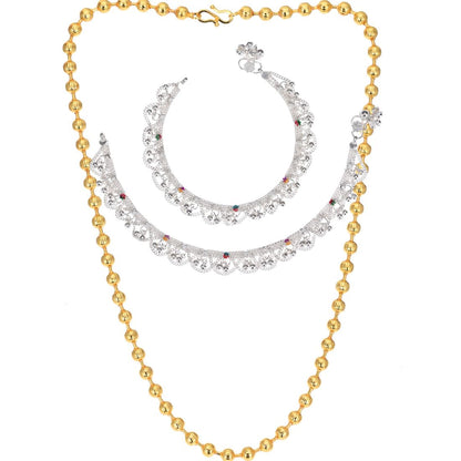 Silver Plated Anklets & 22 inch Gold Plated Chain