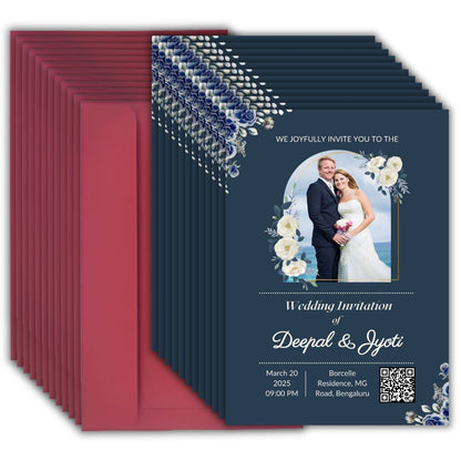 Custom Wedding Invitation Card with Couple Photo | Pack of 12 | One side Printed | Envelopes Included
