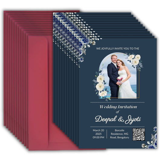 Custom Wedding Invitation Card with Couple Photo | Pack of 12 | One side Printed | Envelopes Included