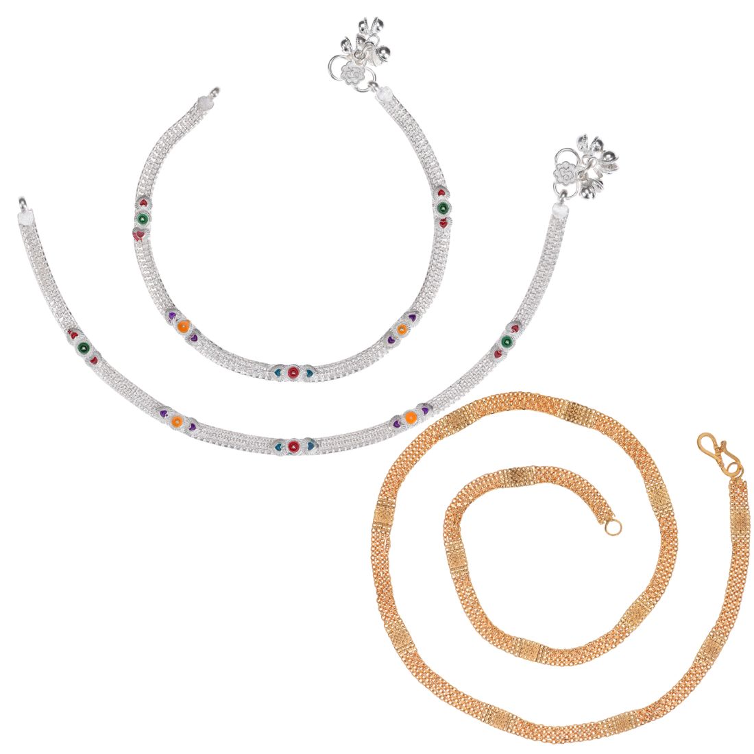 Silver Plated Anklets & 22 inch Gold Plated Chain