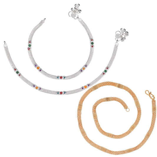 Silver Plated Anklets & 22 inch Gold Plated Chain