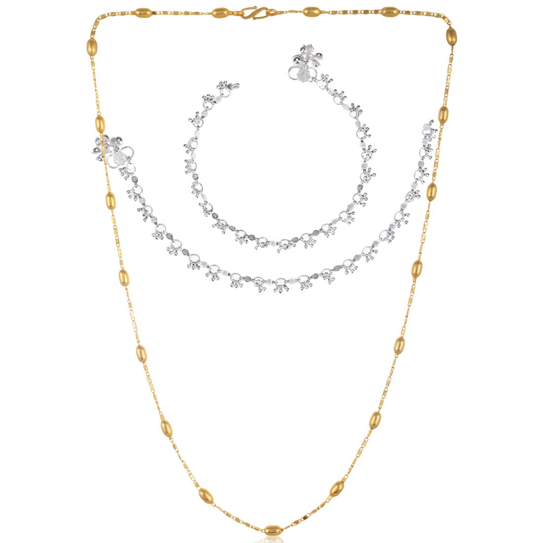 Silver Plated Anklets & 22 inch Gold Plated Chain