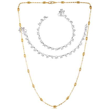 Silver Plated Anklets & 22 inch Gold Plated Chain