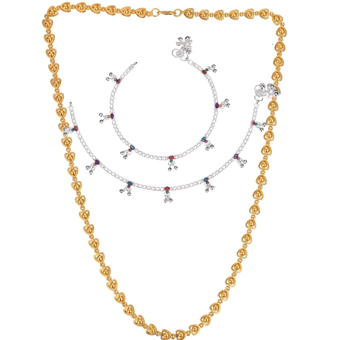 Silver Plated Anklets & 22 inch Gold Plated Chain