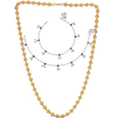 Silver Plated Anklets & 22 inch Gold Plated Chain