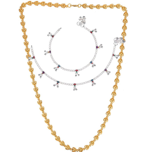 Silver Plated Anklets & 22 inch Gold Plated Chain