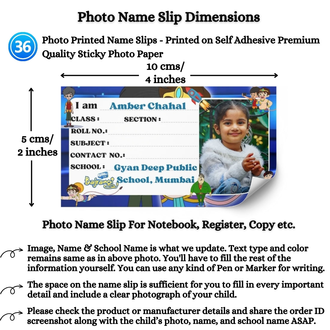 Kids Photo Name Slips Pack of 36