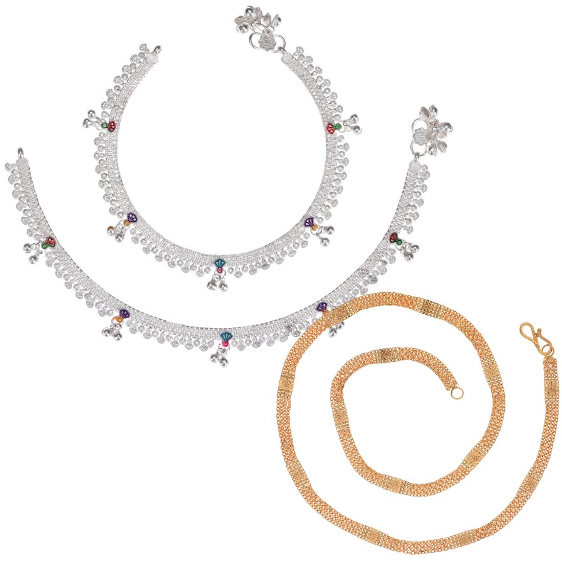 Silver Plated Anklets & 22 inch Gold Plated Chain