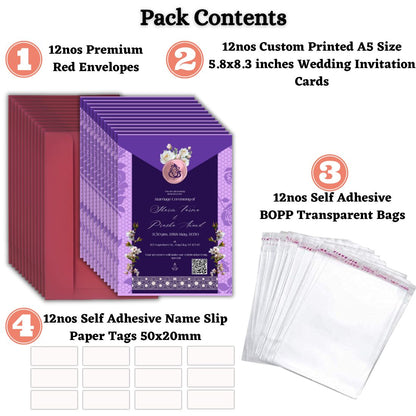 Custom Wedding Invitation Cards with Envelopes | Pack of 12 | One side Printed