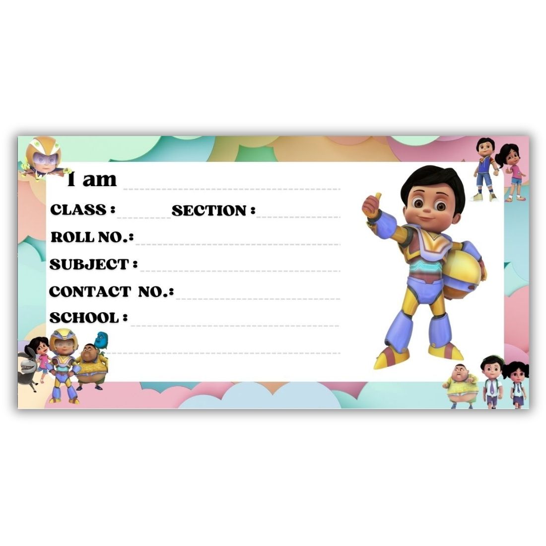 Kids Name Slips Cartoon Printed - Pack of 36 - Self Fill in
