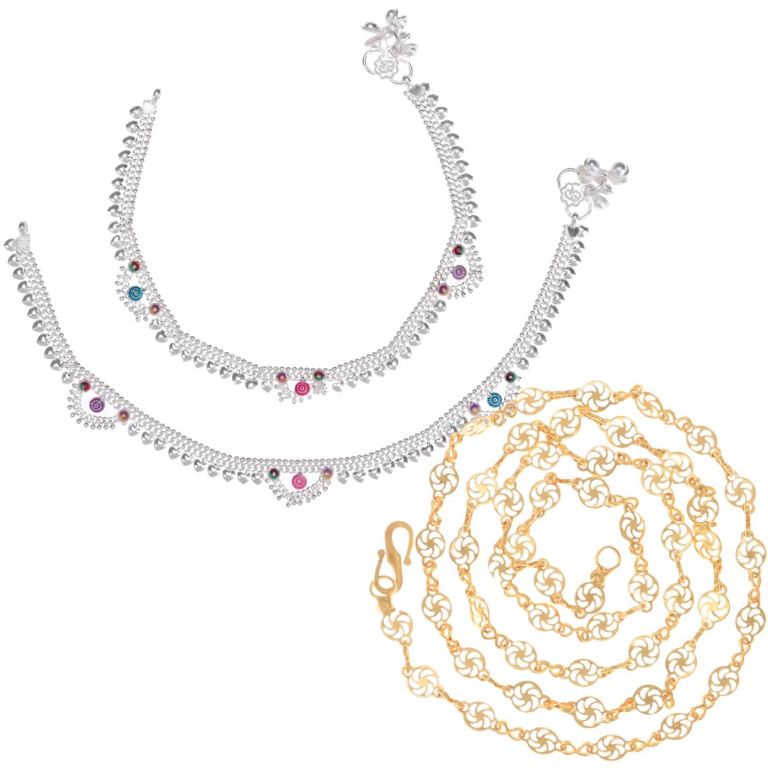 Silver Plated Anklets & 22 inch Gold Plated Chain
