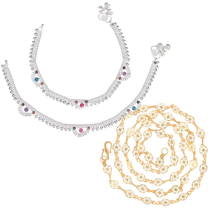 Silver Plated Anklets & 22 inch Gold Plated Chain