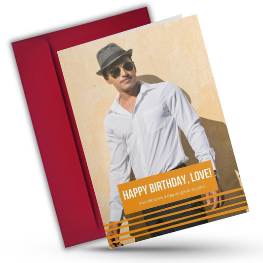 Birthday Greeting Card with Photo for Husband Hubby Boyfirend | Preprinted Inside Message