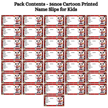 Kids Name Slips Cartoon Printed - Pack of 36 - Self Fill in