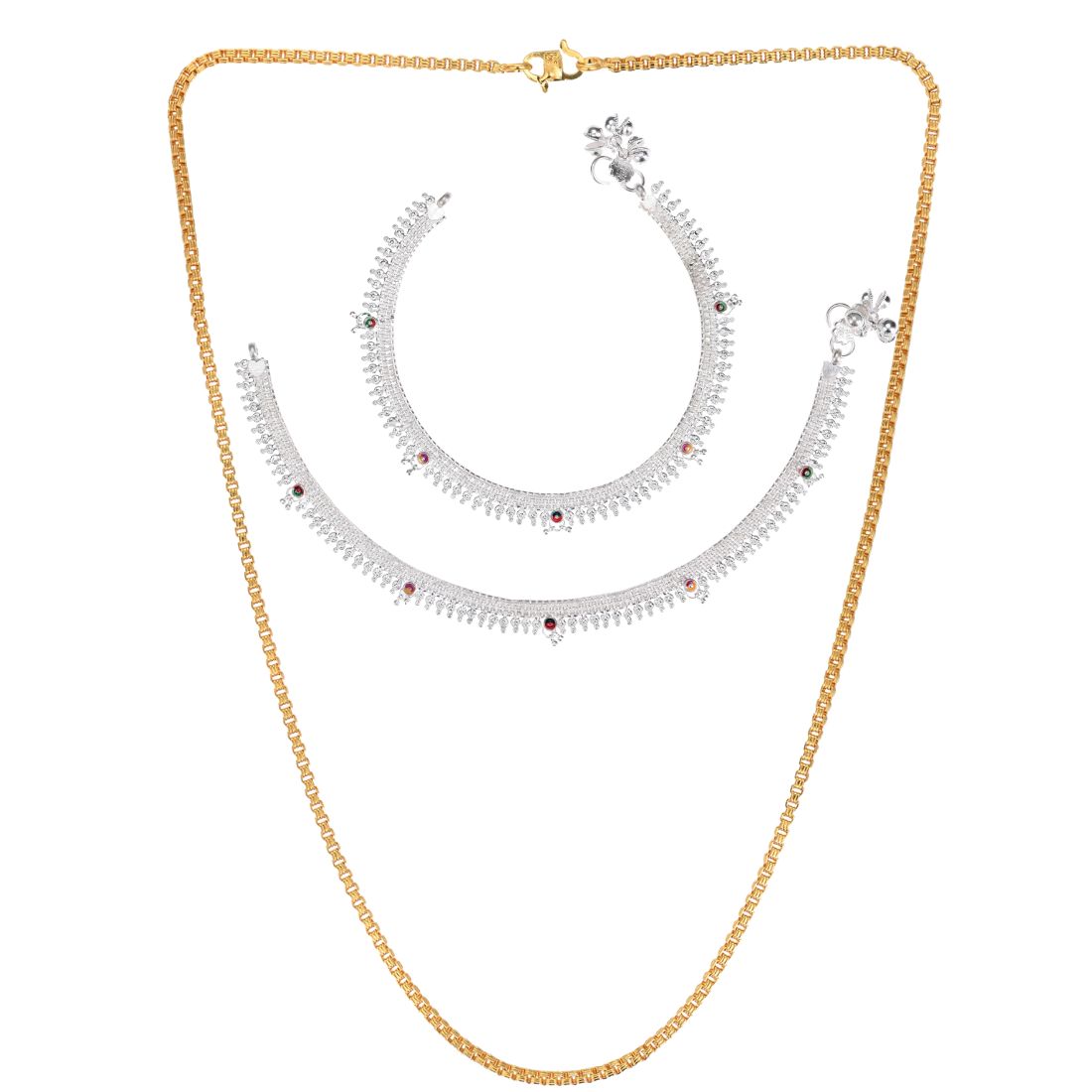 Silver Plated Anklets & 22 inch Gold Plated Chain