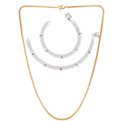 Silver Plated Anklets & 22 inch Gold Plated Chain