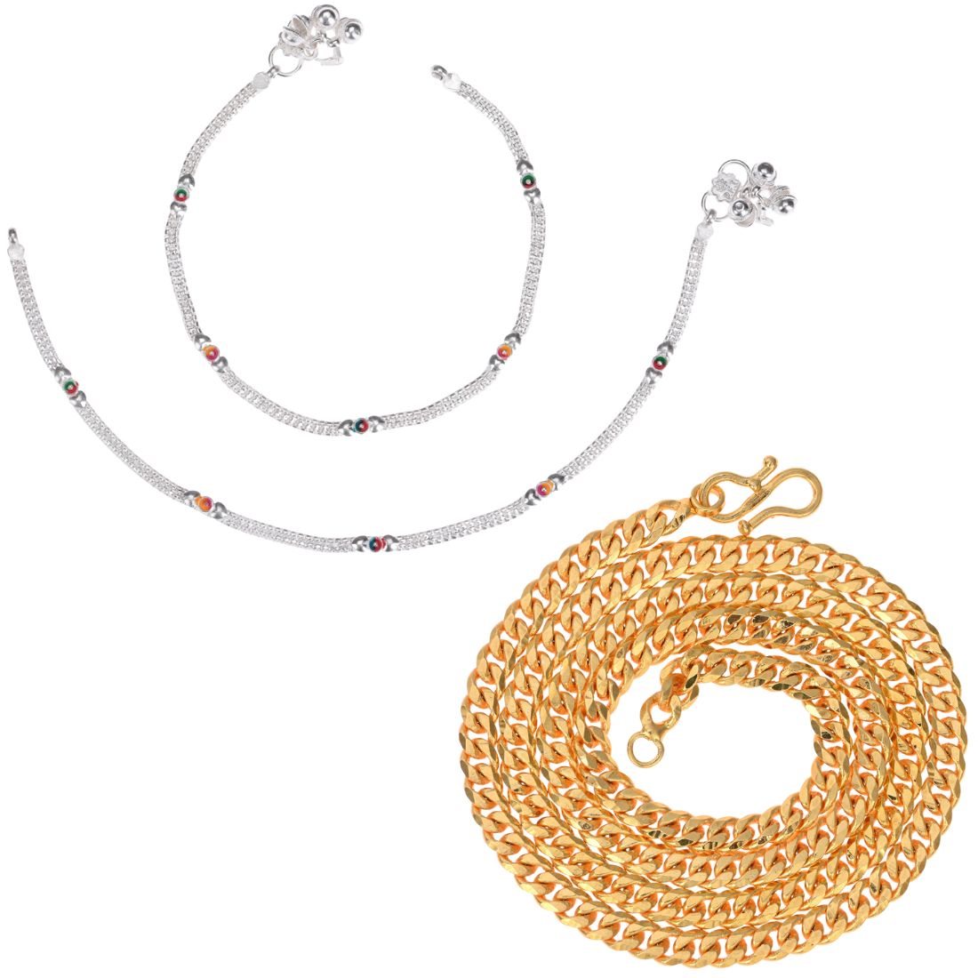 Silver Plated Anklets & 22 inch Gold Plated Chain