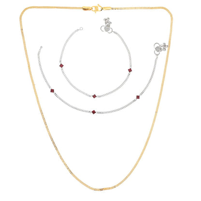Silver Plated Anklets & 22 inch Gold Plated Chain